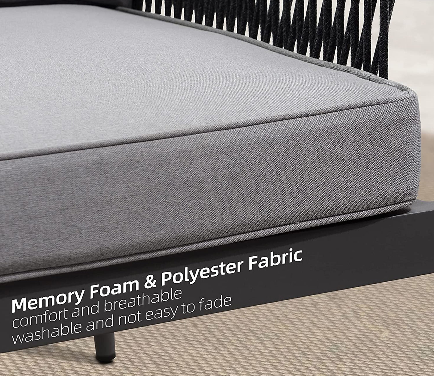 Grey Color Rope 4 Seater Sofa Set With Table And Grey Cushions