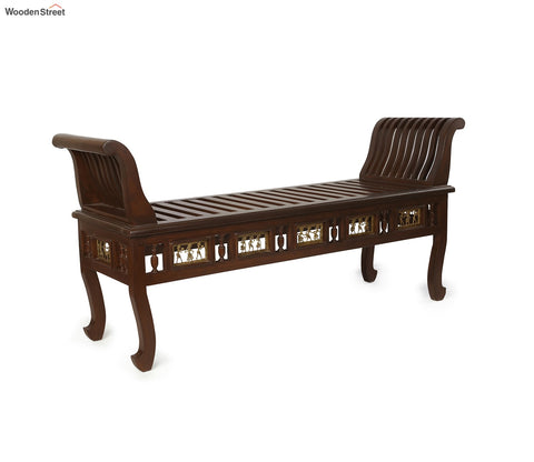 Myla Ottoman Double Seater in Striped Wood Pattern with Walnut Finish