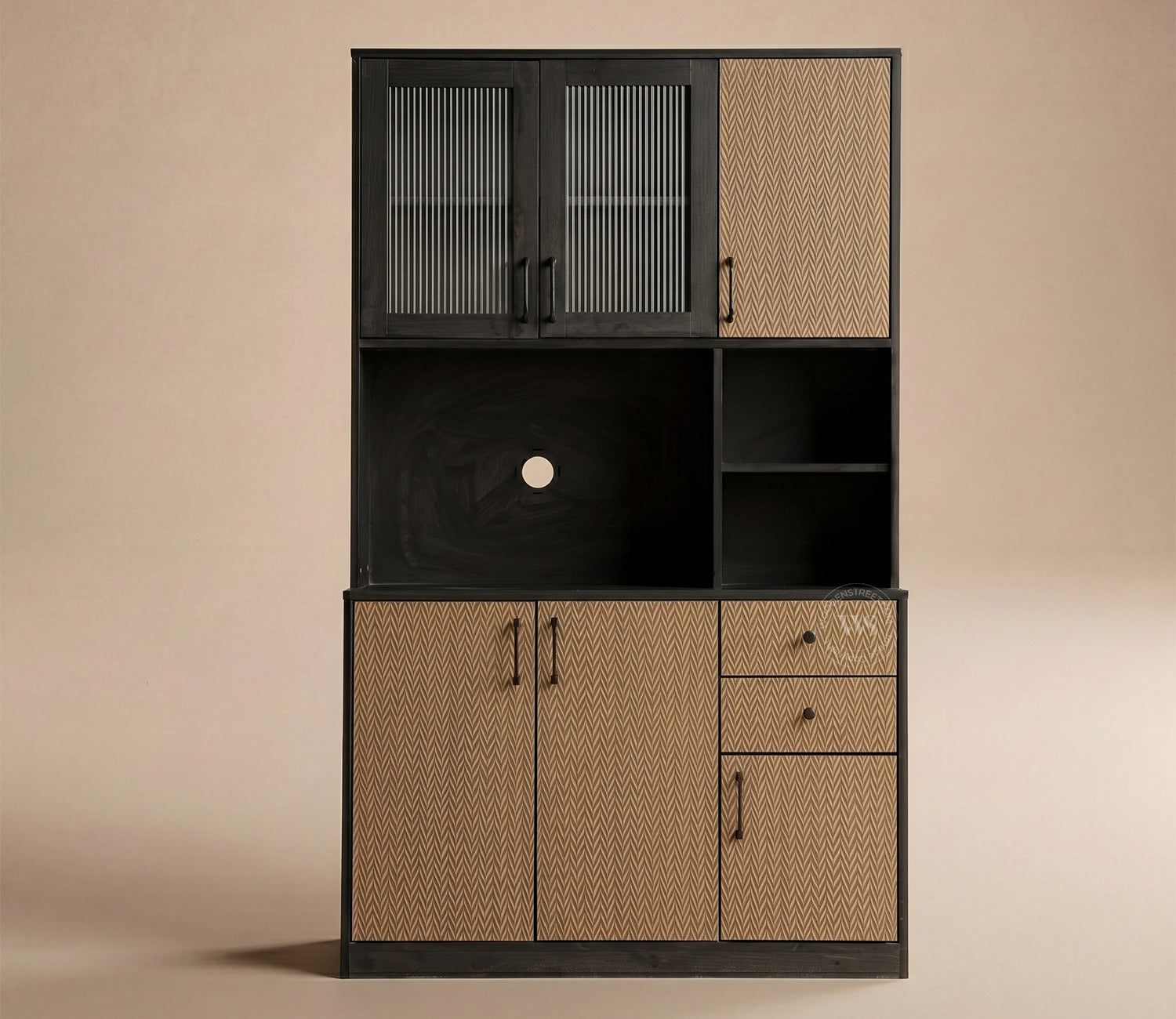 Basilic Engineered Wood Kitchen Cabinet with Textured Front & Ample Storage Space (Zigzag Brown)