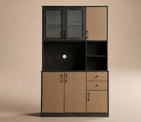 Basilic Engineered Wood Kitchen Cabinet with Textured Front & Ample Storage Space (Zigzag Brown)