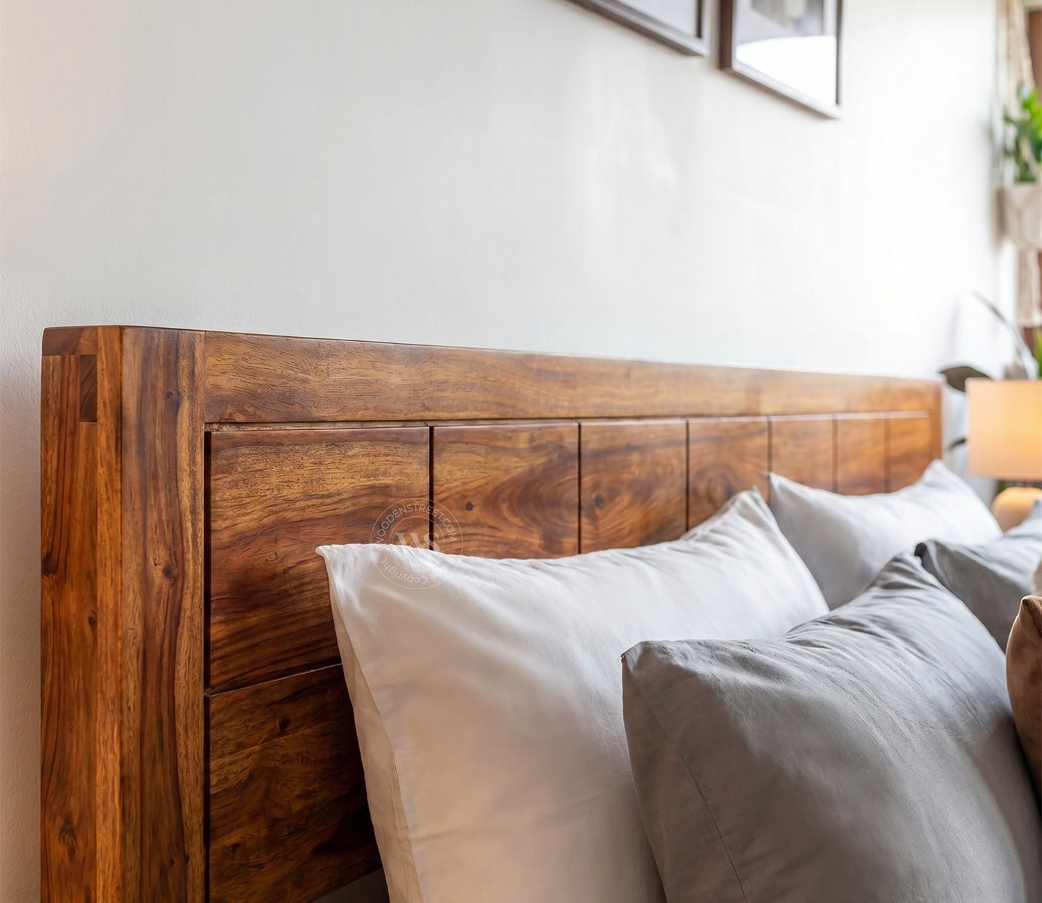Brixton Sheesham Wood Bed With Box Storage (Queen Size, Honey Finish)