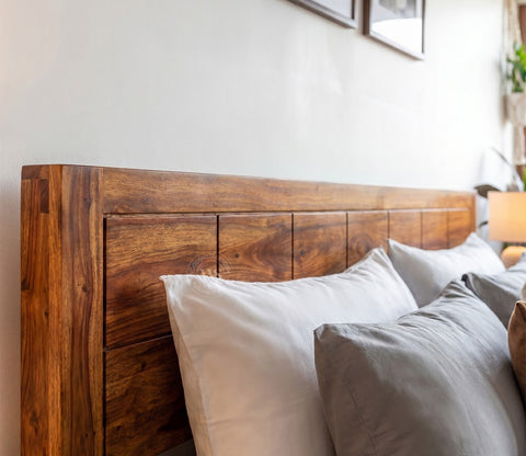 Brixton Sheesham Wood Bed With Box Storage (Queen Size, Honey Finish)