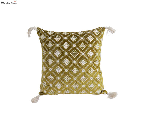 Super Soft Ethnic Design Set of 2 Embroidered Cushion Cover (Henna Green, 18 x 18 inches)