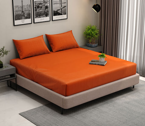 Vegan Dobby Organic Bamboo King Size Bed Sheet with 2 Pillowcases (Orange)