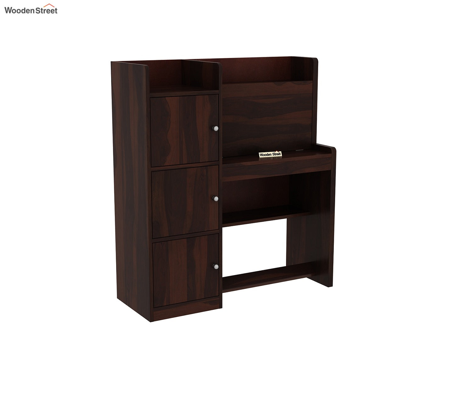 Candy Sheesham Wood Study Table with Three Cabinets & Open Shelves (Walnut Finish)
