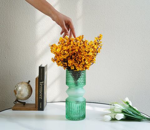 Floral Pottery Glass Vase (Green)