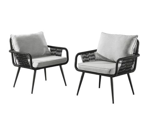 Black Rope 2 Seater Chair With Table And Off White Cushions Balcony Set