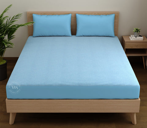 Featherix Cotton Feel Terry Ultra Soft Breathable Hypoallergenic Waterproof Mattress Protector King Size (Powder Blue, 78 x 72)