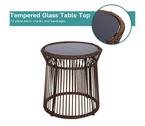 Dark Brown Rattan 2 Seater Chair With Table And Cream Cushions Balcony Set