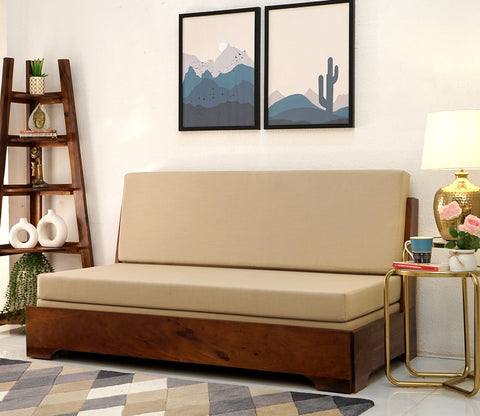 Della 3 Seater Sheesham Wood Sofa Cum Bed Without Armrests (Honey Irish Cream)