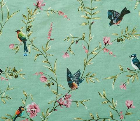 Bubble Robins Floral Bird Print 100% Cotton Fabric