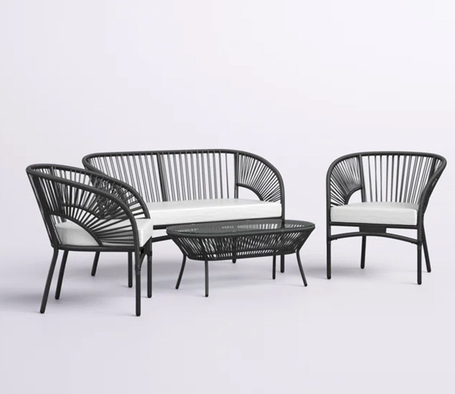 Black Rope 4 Seater With Table And Off-White Cushions