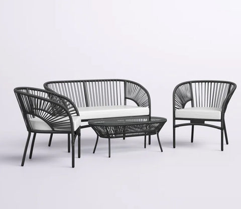 Black Rope 4 Seater With Table And Off-White Cushions