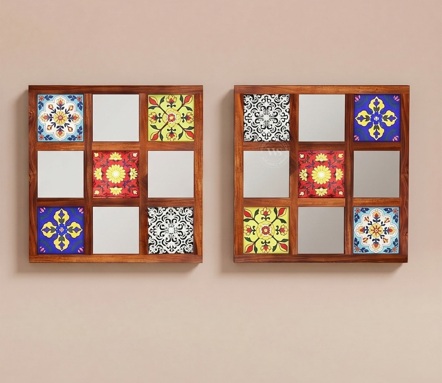 Bohemian Set of 2 Mirror with Frame (Honey Finish)