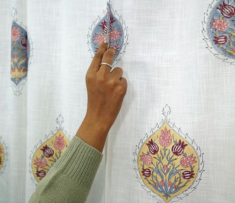 Flower Butah Multicolor 1 Piece Long Door Curtain (White, 9 Feet)