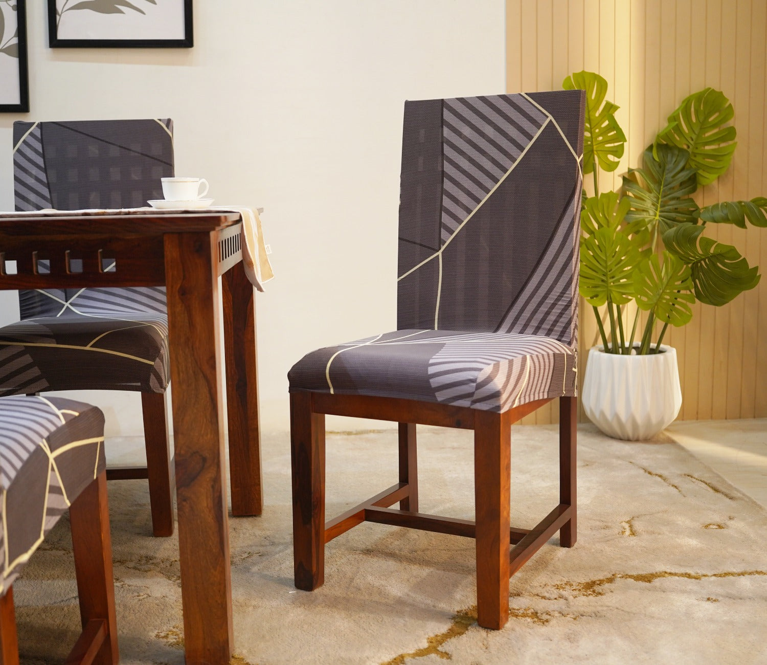 Cason Elastic Abstract Printed Polyester Spandex Dining Chair Cover Set Of 1 (Grey)