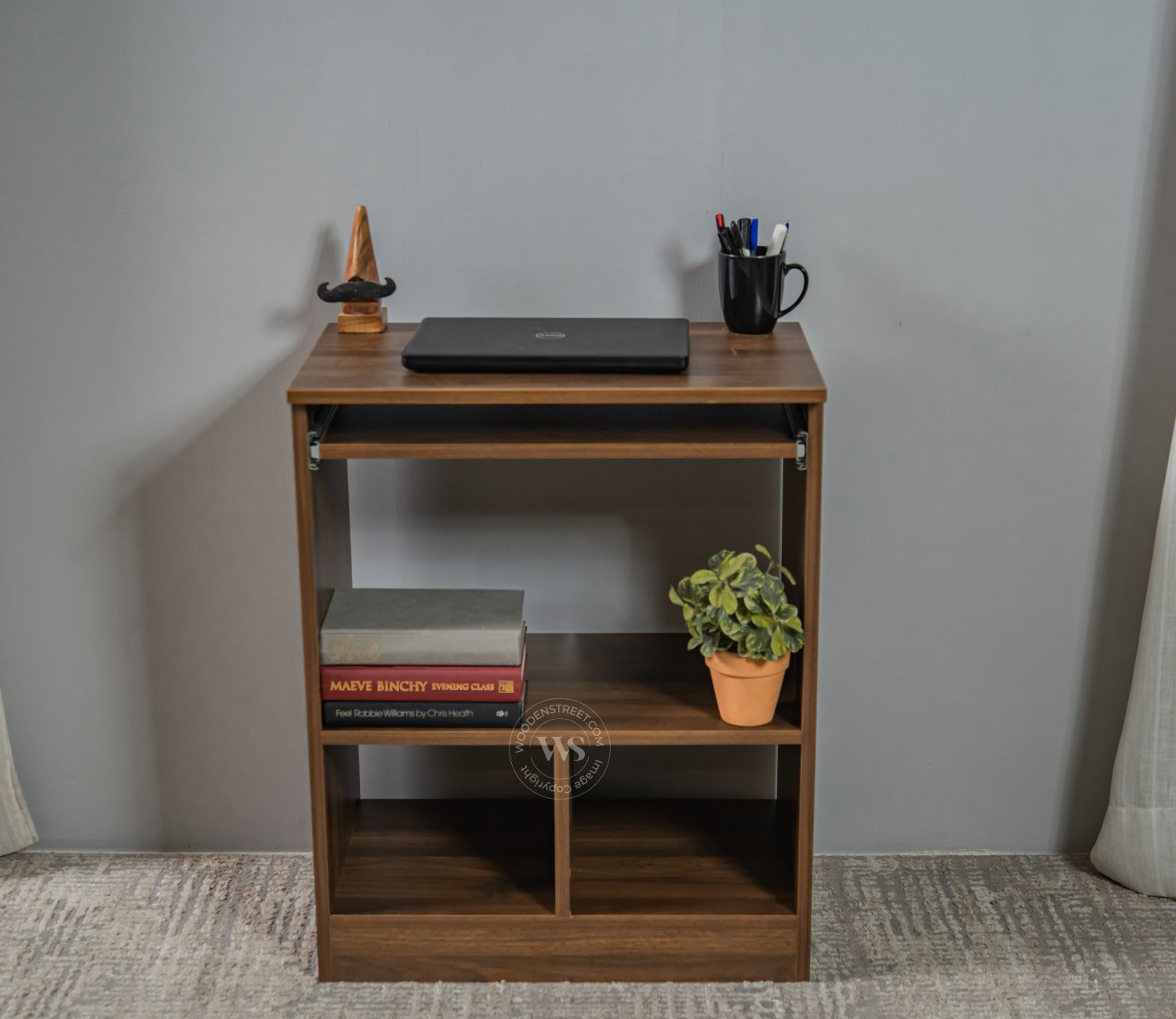Prism Engineered Wood Study Table With Sectioned and Shelf Storage (Columbian Walnut Finish)