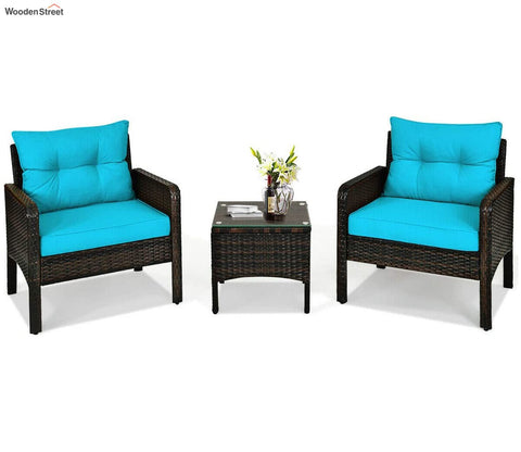 Dark Brown Rattan And Wicker 2 Seater Set With Table And Cushions