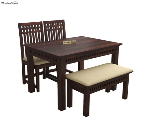 Adolph Compact 4 Seater Dining Set with Bench (Walnut Finish)