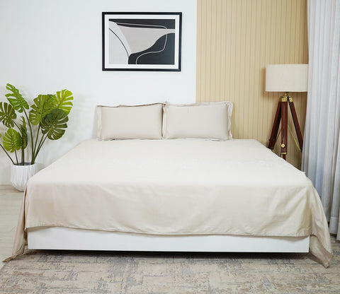 Foliate Embroidery 300 TC Flat Pure Cotton King Size Bedsheet With 2 Pillow Covers (Grey)