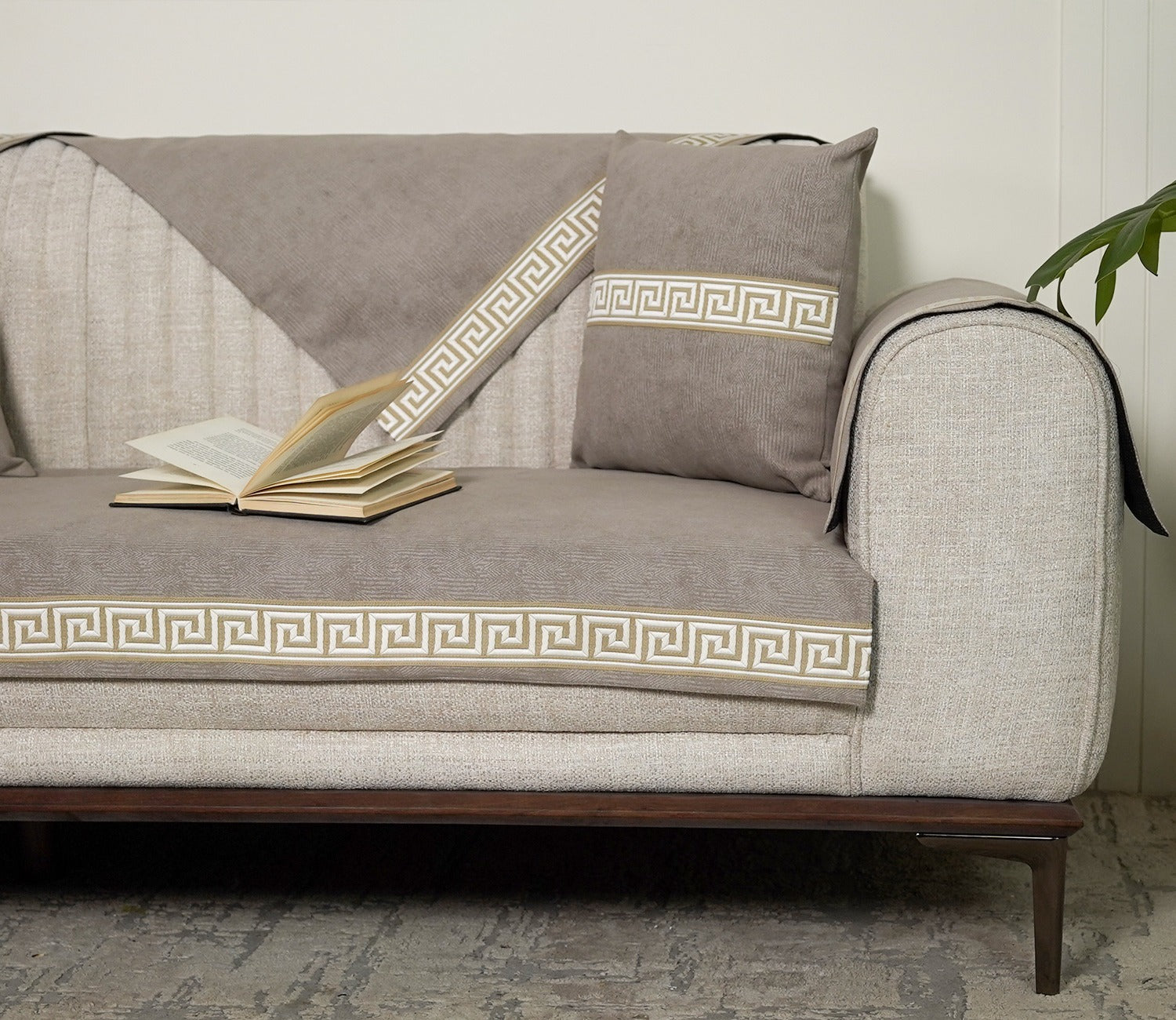 Kingston 3 Seater Premium Sofa Cover - Set of 9 (Latte Beige)