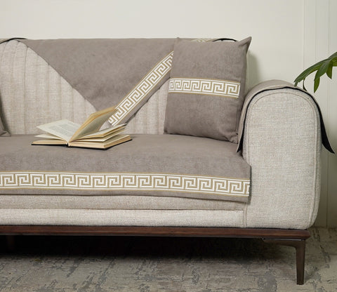 Kingston 3 Seater Premium Sofa Cover - Set of 9 (Latte Beige)