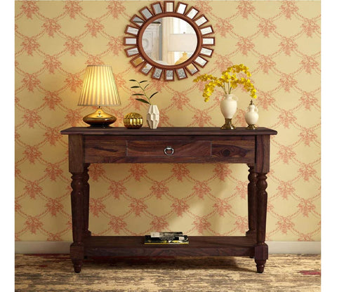 Wooden Carved Partition Leave Design Console Table