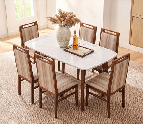 Hazel 6 Seater Sheesham Wood Dining Set with Valence Quartz Top Table and Hazel Chair (Teak Finish)