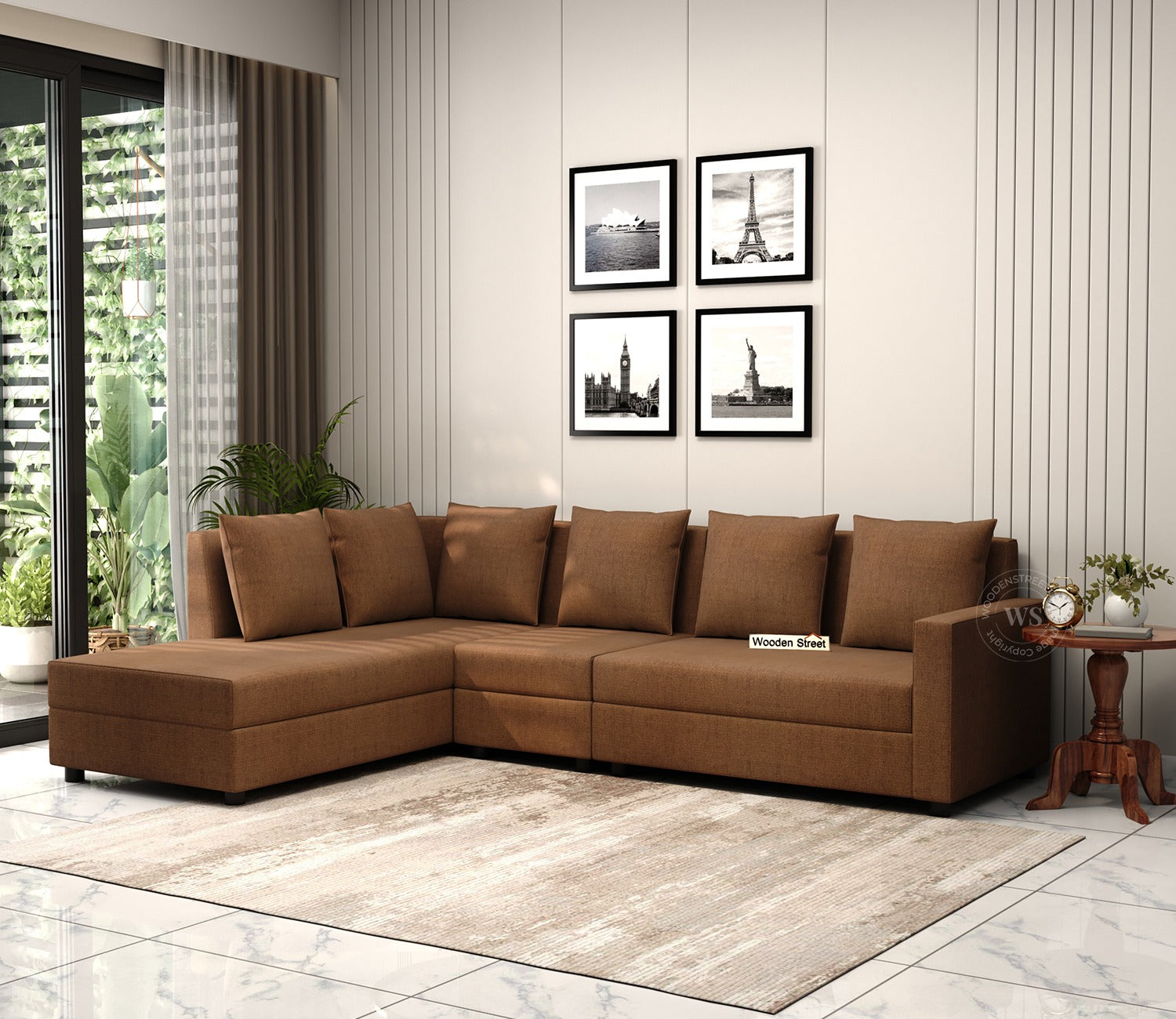 Sible L-Shape 6 Seater Left Aligned Fabric Sofa (Cotton, Mocha Brown)