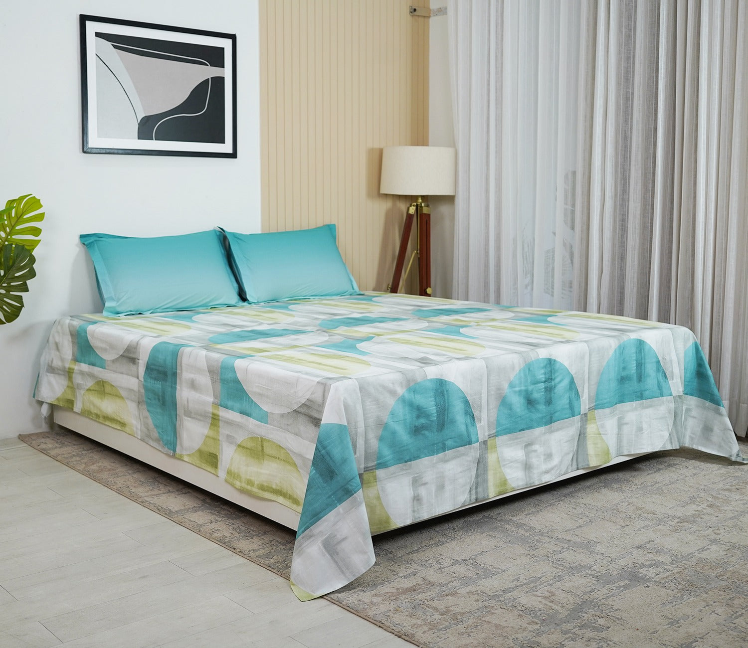 Circle 180 TC Flat Pure Cotton King Size Bedsheet With 2 Pillow Covers (Blue)