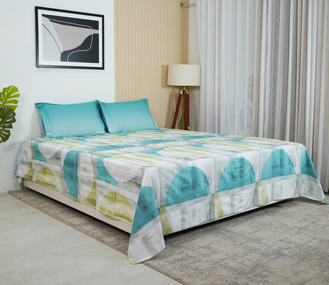 Circle 180 TC Flat Pure Cotton King Size Bedsheet With 2 Pillow Covers (Blue)