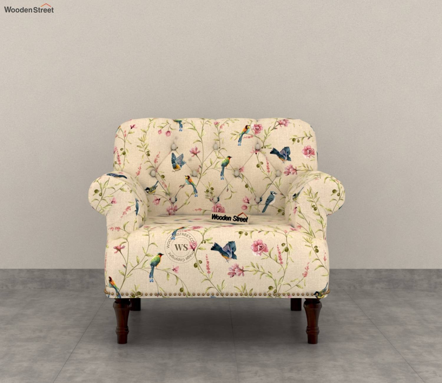 Parker 1 Seater Sofa (Cotton, Cream Robins)