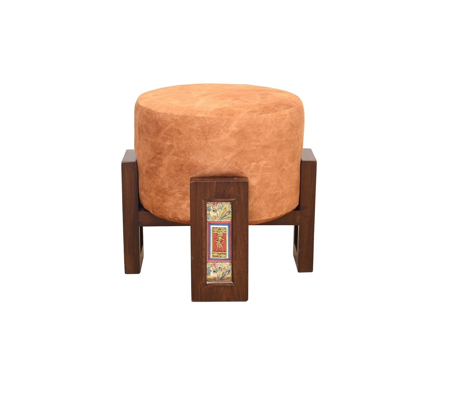 Pouffe Teak Handcrafted Dhokra Mdhbni Orange