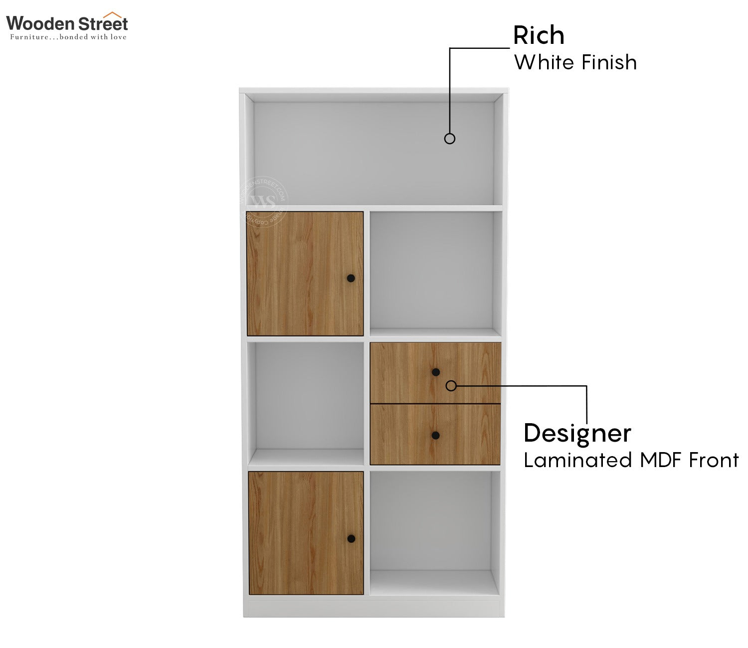 Sheldon Modern Bookshelf with Open & Closed Storage, Textured Fronts (Engineered Wood, Santana Pattern)