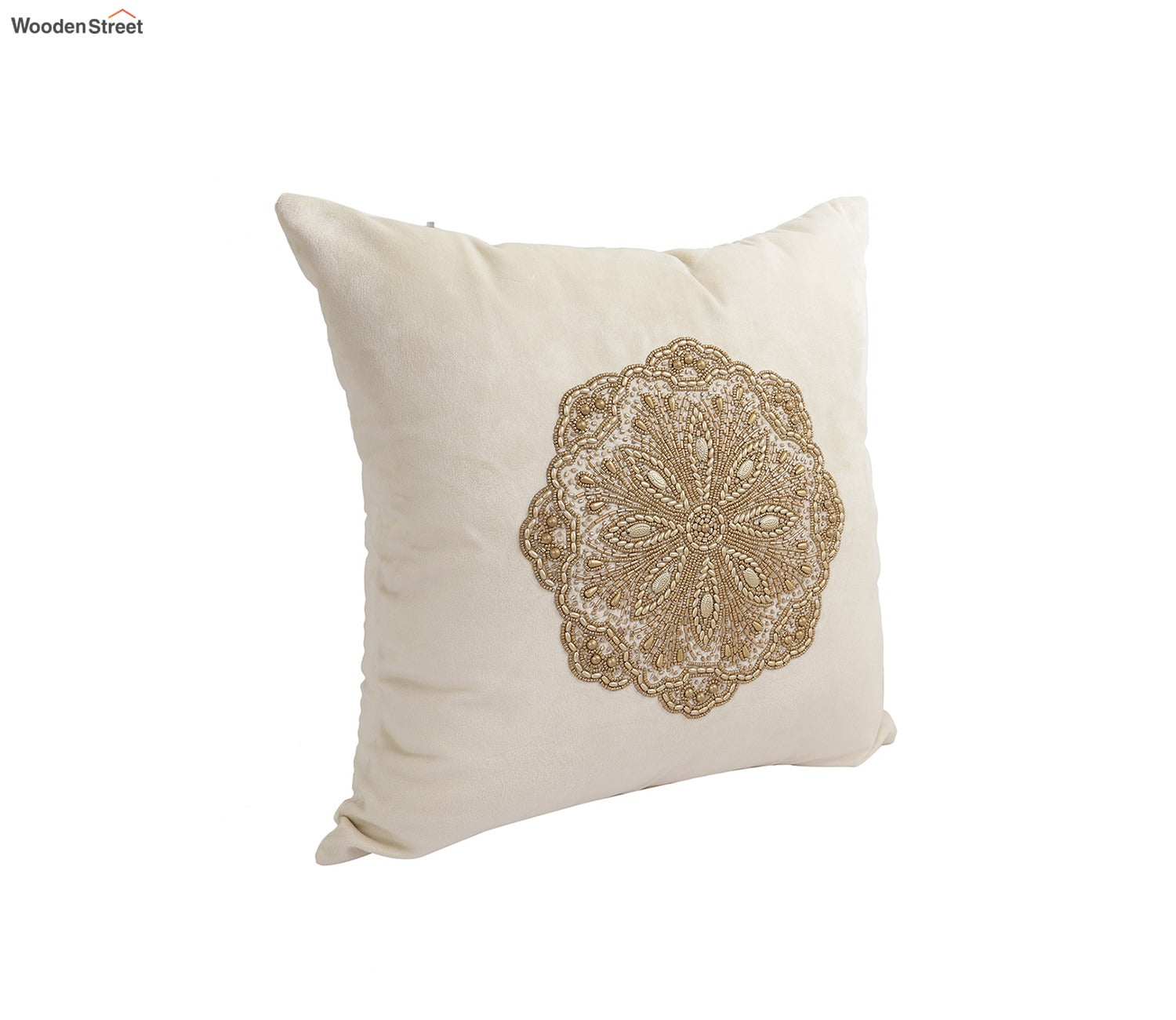 Beaded Velvet Cushion Covers - Set of 2 (Ivory, 18 x 18 inch)