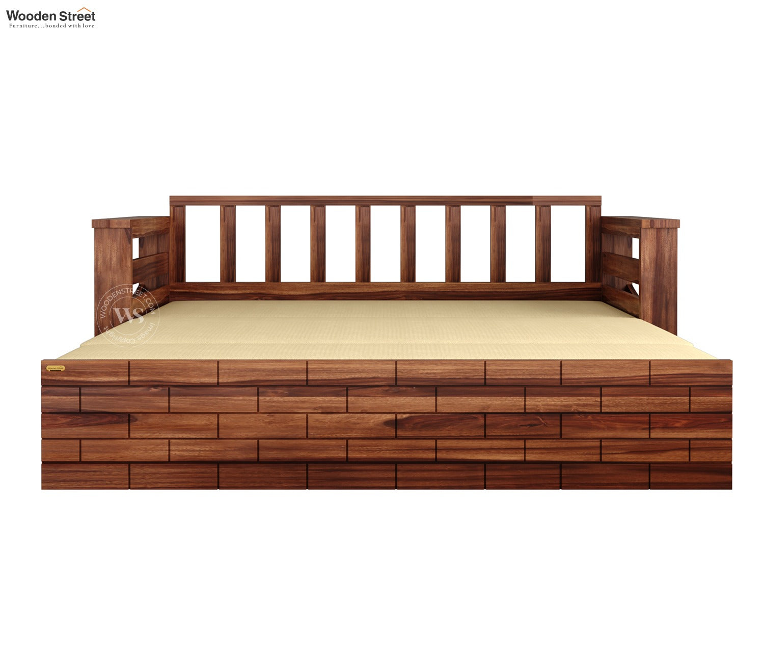 Sereta 3 Seater Sheesham Wood Sofa Cum Bed (King Size, Honey Finish)