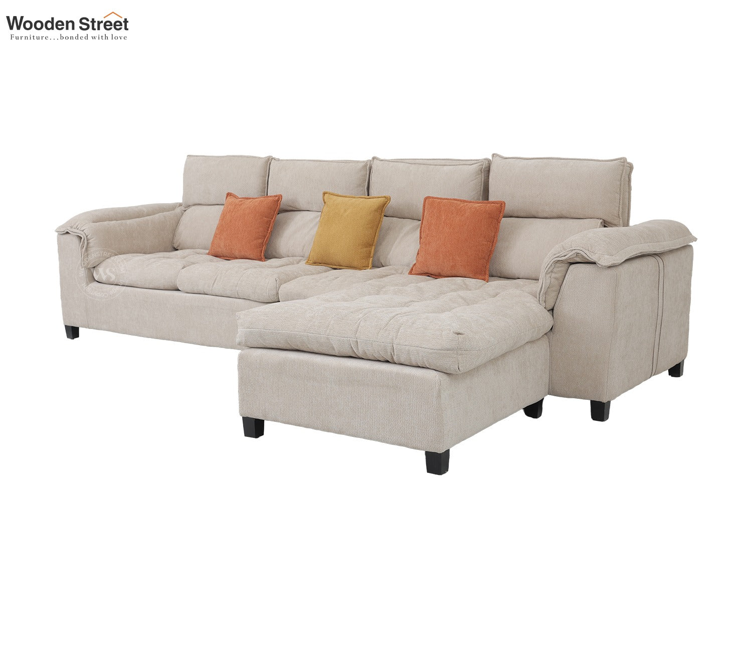 Maribelle Premium Upholstery L shape Fabric Sofa (Off White)