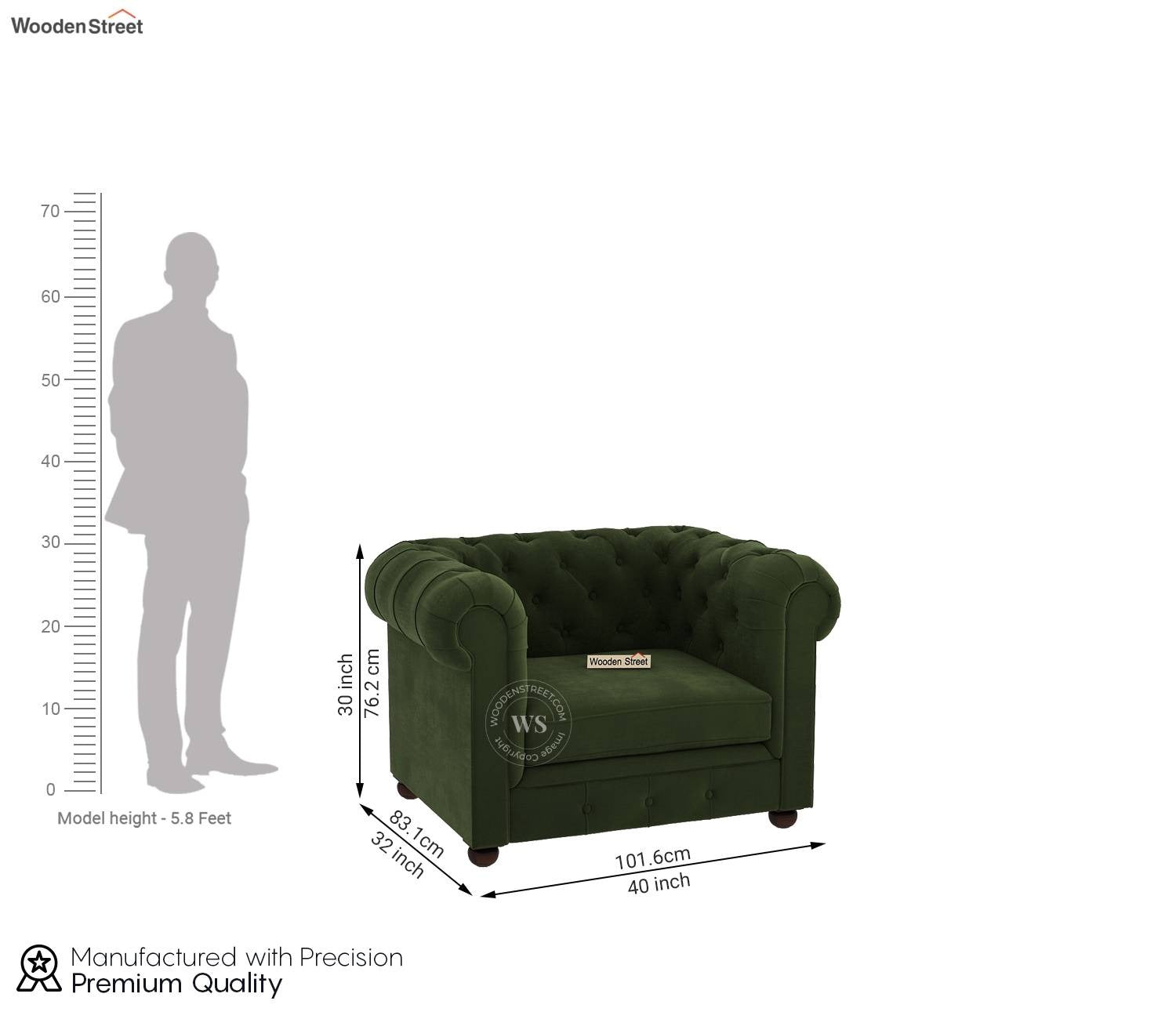 Henry 1 Seater Sofa (Velvet, Dark Olive Green)