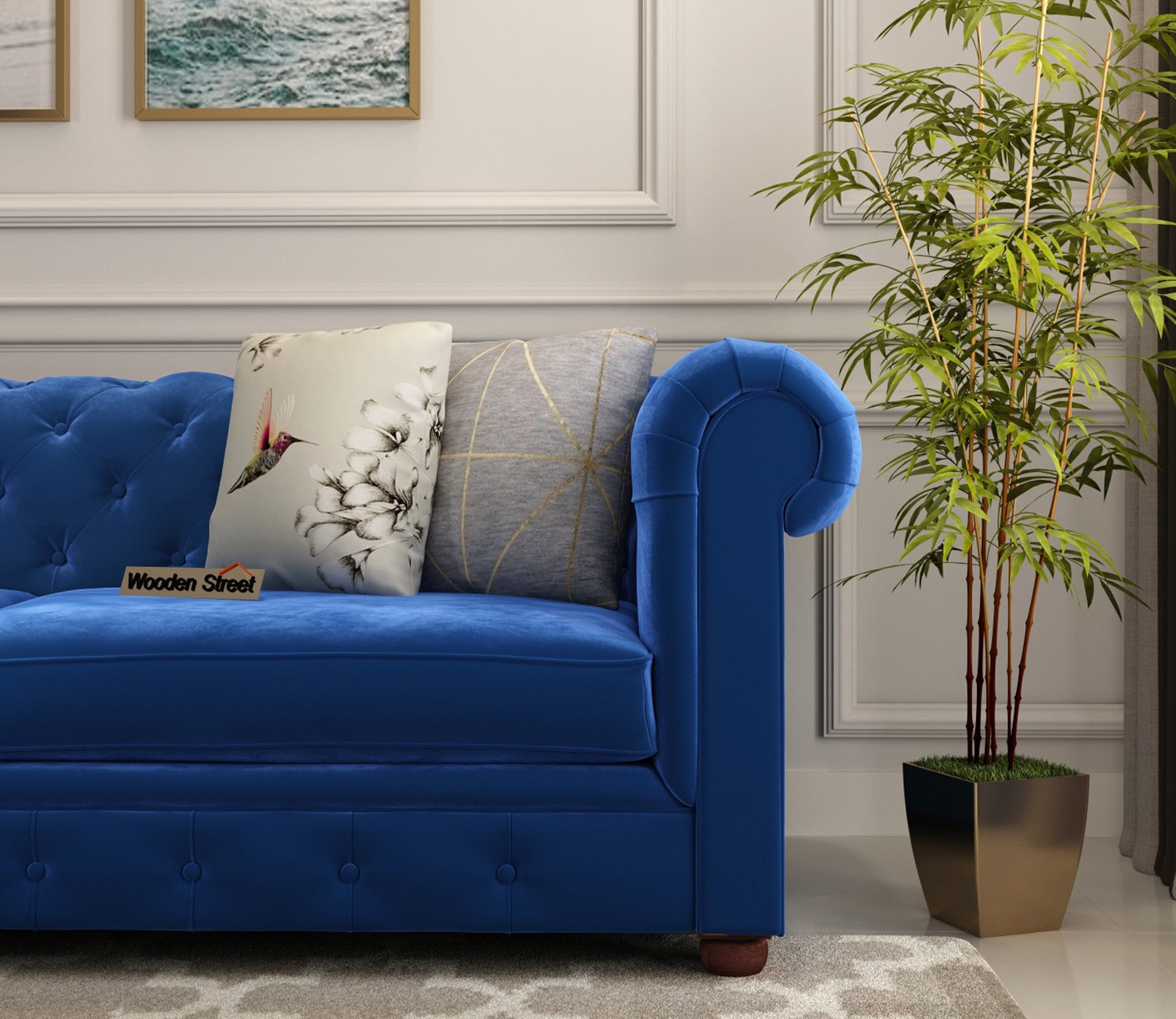 Henry 3 Seater Sofa (Velvet, Indigo Blue)