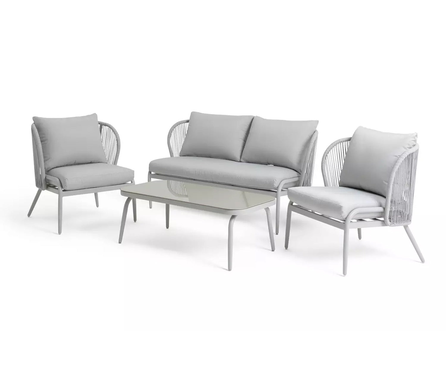 White Rope 4 Seater Sofa Set With Table And White Cushions