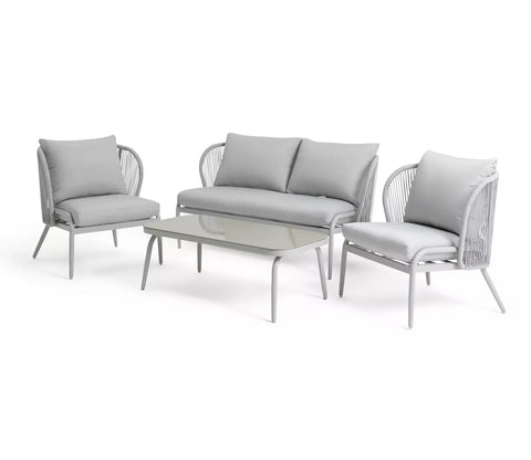 White Rope 4 Seater Sofa Set With Table And White Cushions