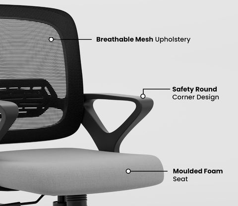 Pebble Mid Back Ergonomic Office Chair (Grey)