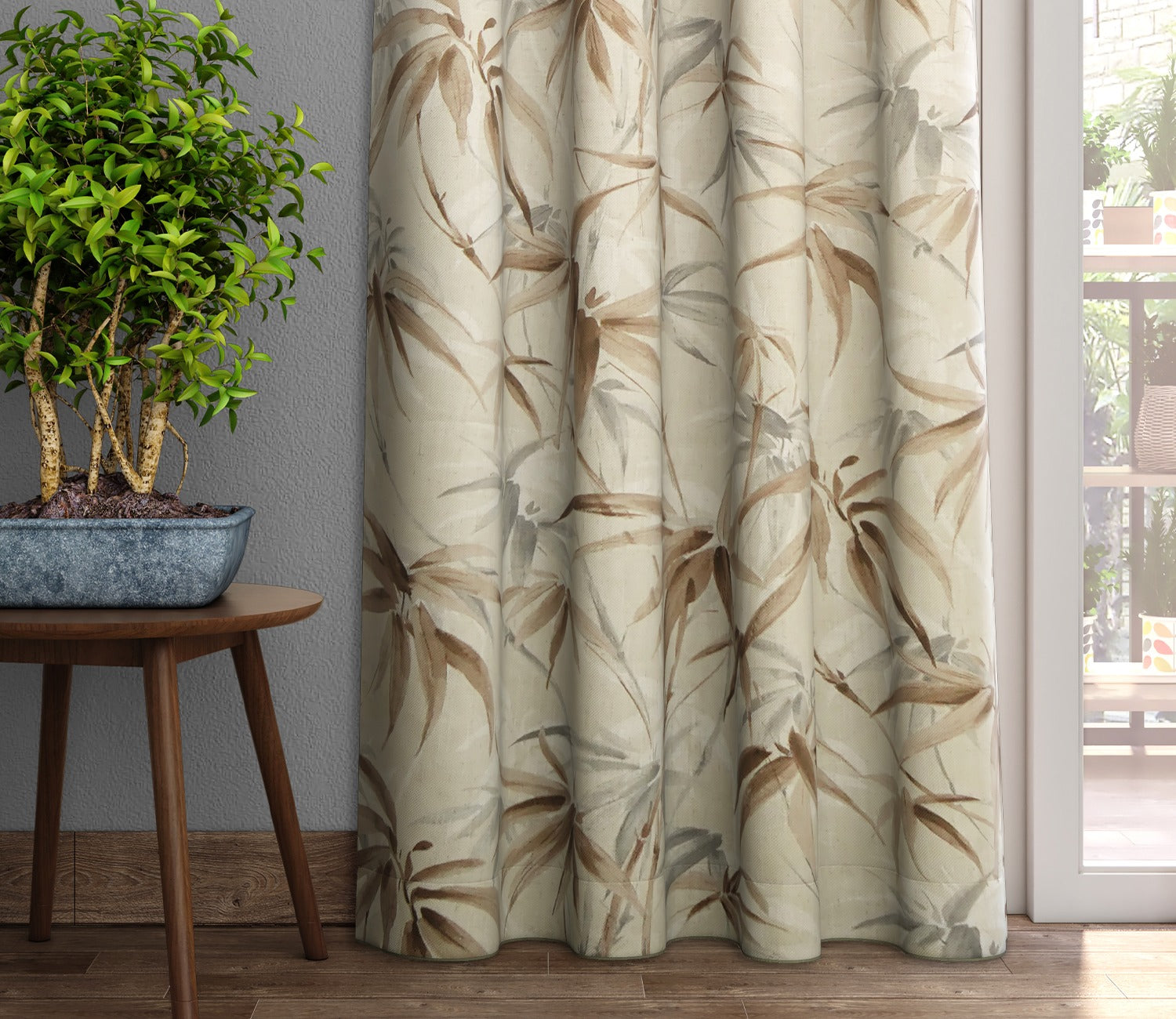 Fern Light-Filtering Door Curtains Set of 2 (Grey, 7 Feet)