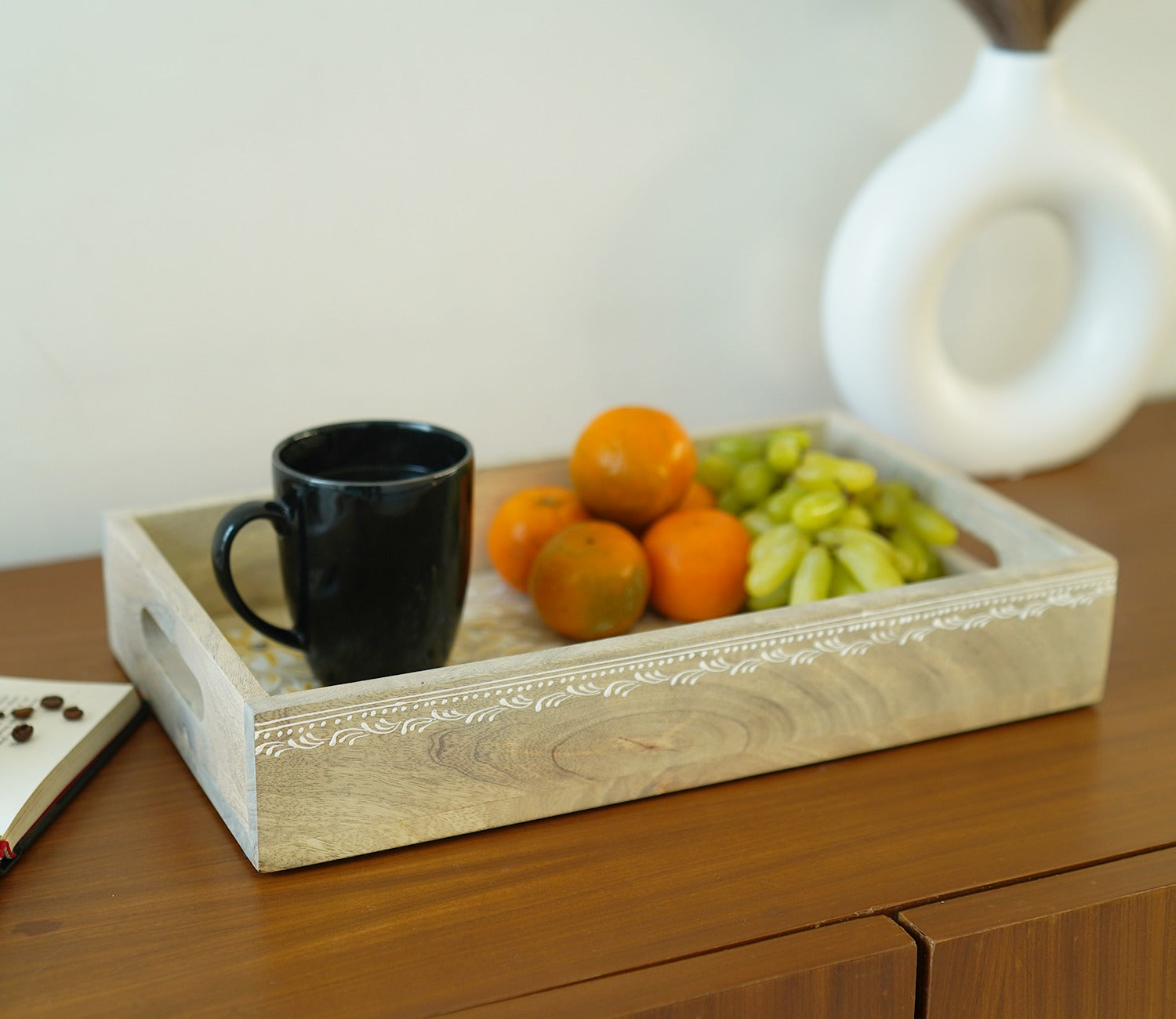 Adiva Floral Hand Painted Wooden Rectangle Serving Tray