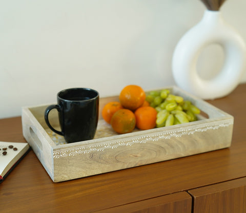 Adiva Floral Hand Painted Wooden Rectangle Serving Tray