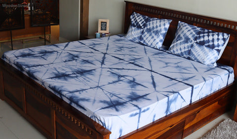 Tie and Die Indigo Contrast Double Bed Sheet with Pillow Covers