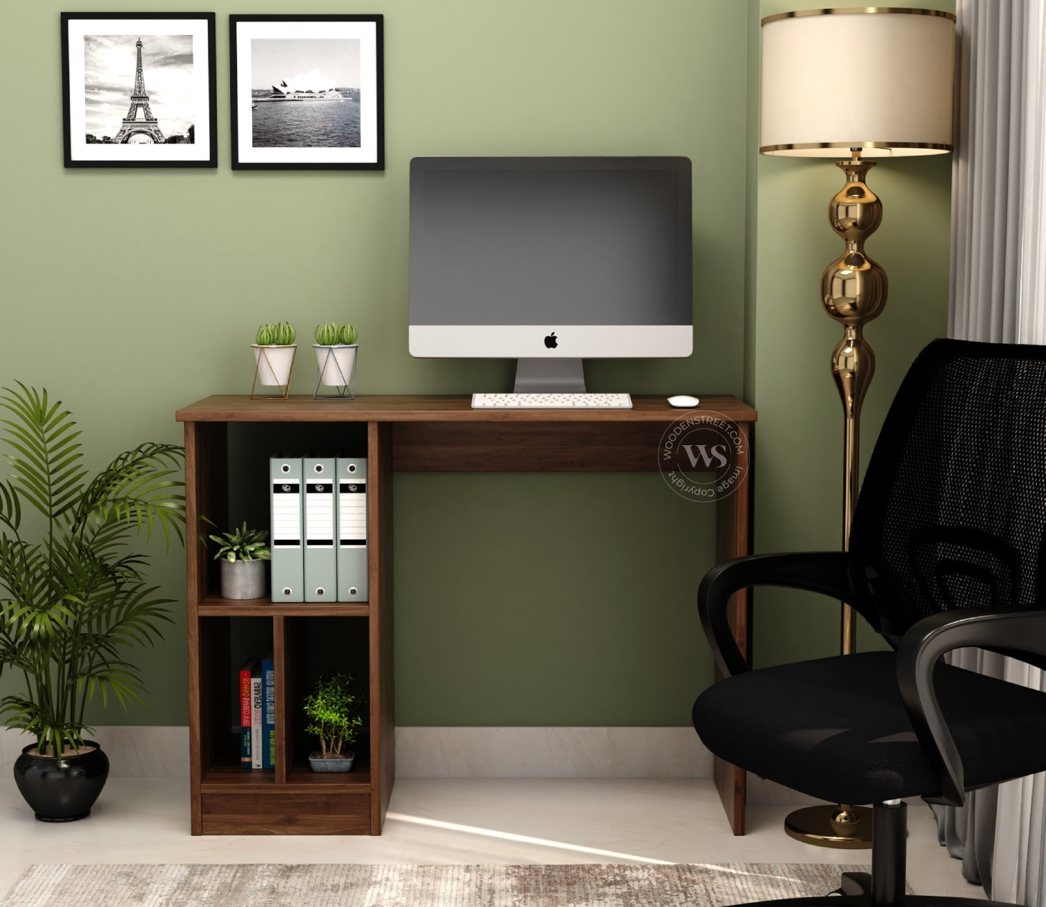 Atom Engineered Wood Study Table With Sectioned Shelf Storage (Columbian Walnut Finish)