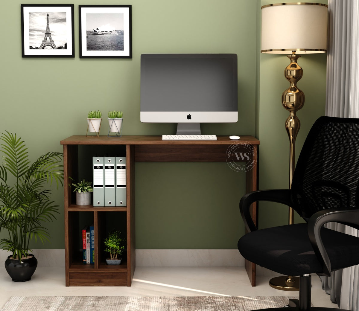 Atom Engineered Wood Study Table With Sectioned Shelf Storage (Columbian Walnut Finish)