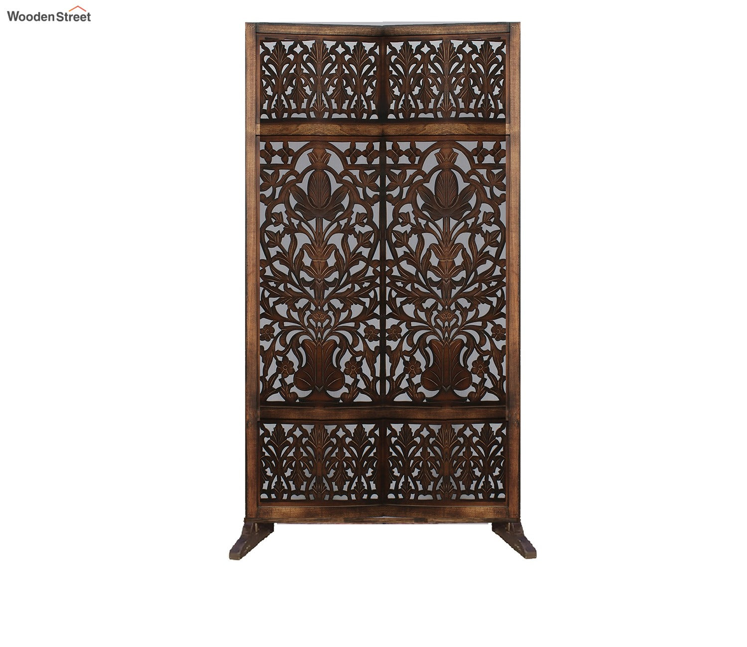 Maverick Floral Hand Carved Wooden Room Divider Single Panel With Stand