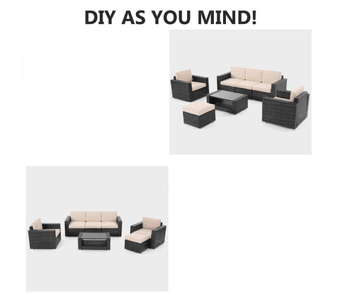 Dark Brown Rattan And Wicker Patio Set With Cream Cushions And Table